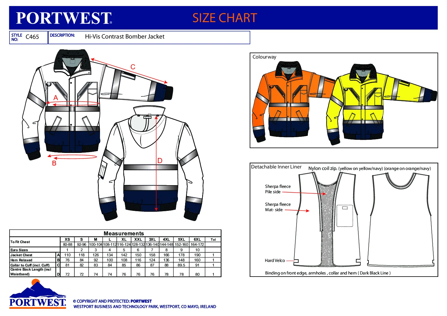 Portwest C465 Hi-Vis 3-in-1 Contrast Bomber Jacket - Image 4