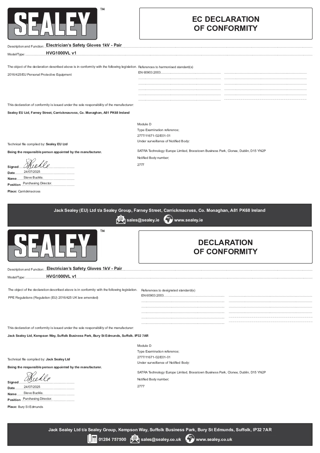 Sealey Electrician's Safety Gloves 1kV - Pair - Image 2
