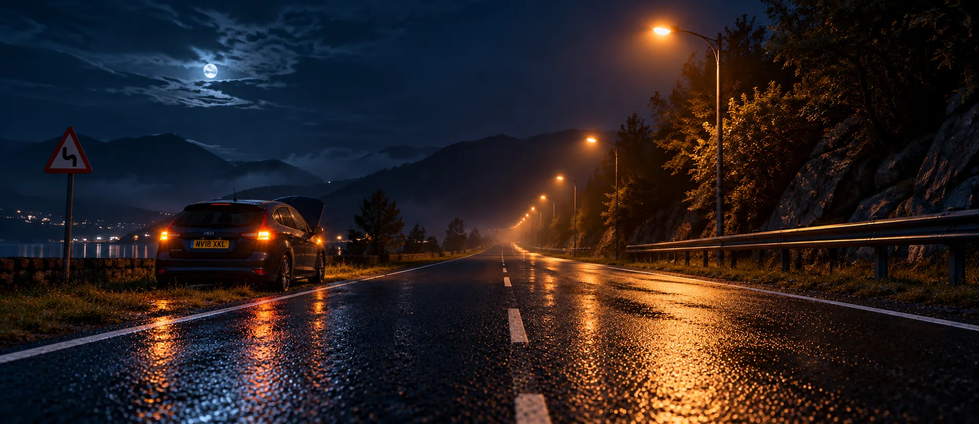 Vehicle broken down at night